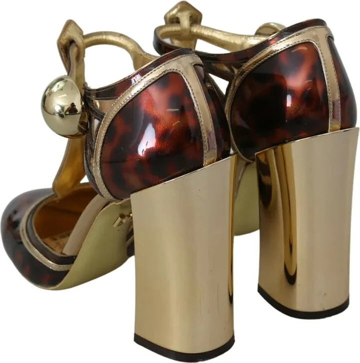 Gold Leopard T-strap Pumps Sandals Women's Shoes (Pre-Owned) - Image 2