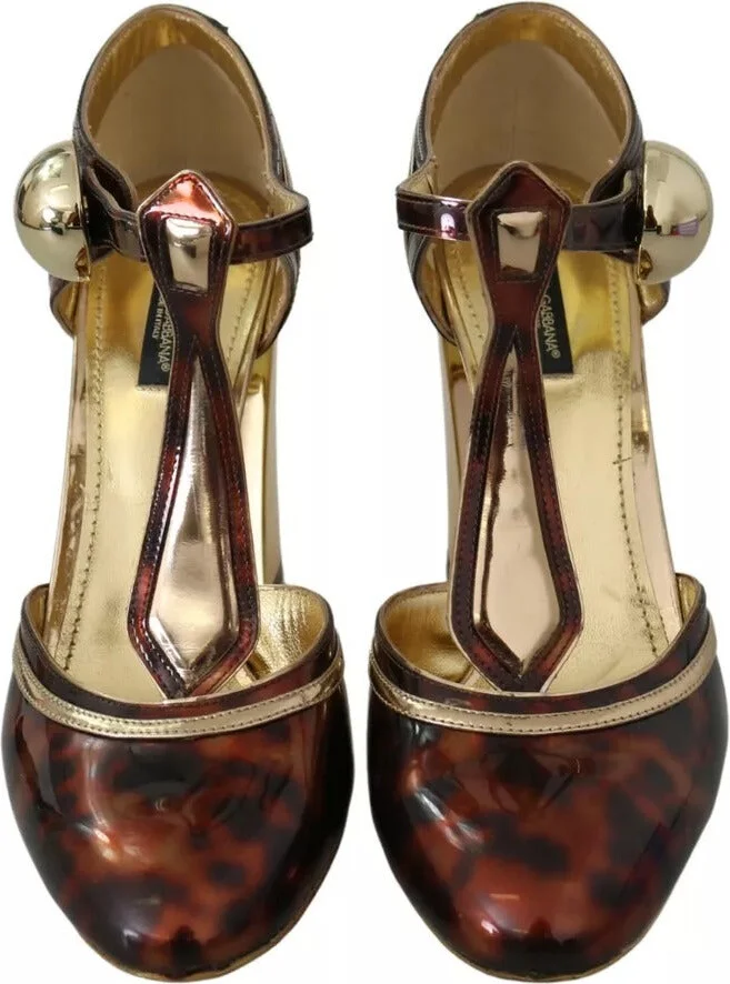 Gold Leopard T-strap Pumps Sandals Women's Shoes (Pre-Owned) - Image 4