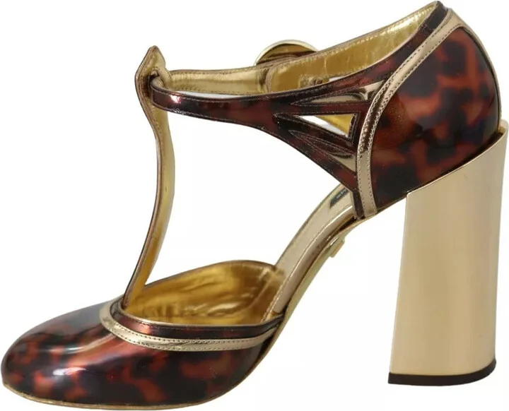 Gold Leopard T-strap Pumps Sandals Women's Shoes (Pre-Owned) - Image 5