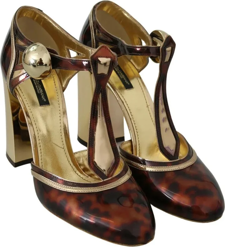 Gold Leopard T-strap Pumps Sandals Women's Shoes (Pre-Owned) - Image 6