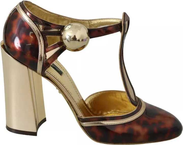 Gold Leopard T-strap Pumps Sandals Women's Shoes (Pre-Owned)