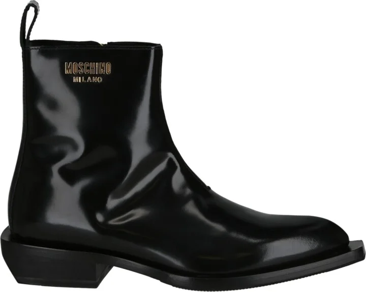 Gold Lettering Logo Ankle Boots