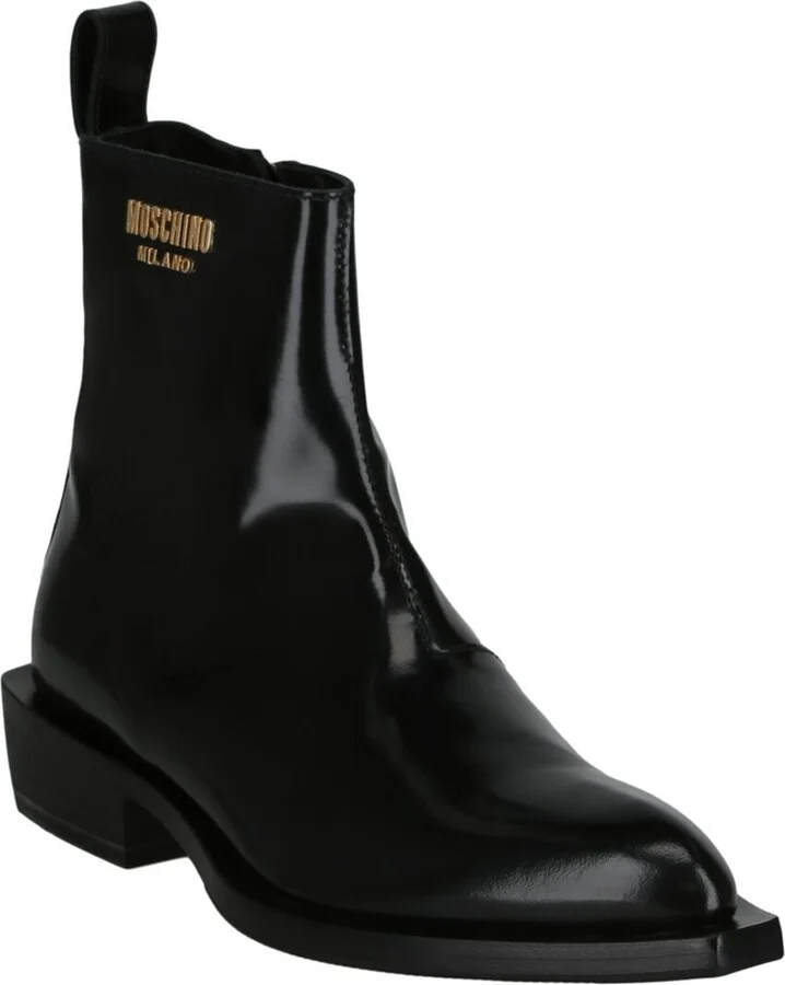 Gold Lettering Logo Ankle Boots