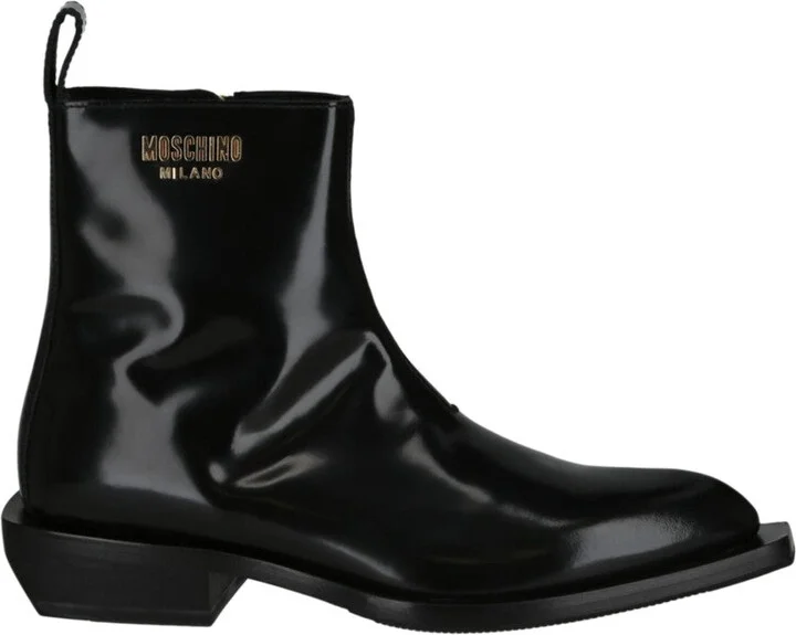 Gold Lettering Logo Ankle Boots