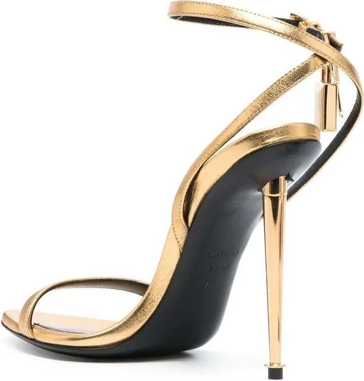 Gold Padlock Pointy Naked 105 Leather Sandals - Image 3