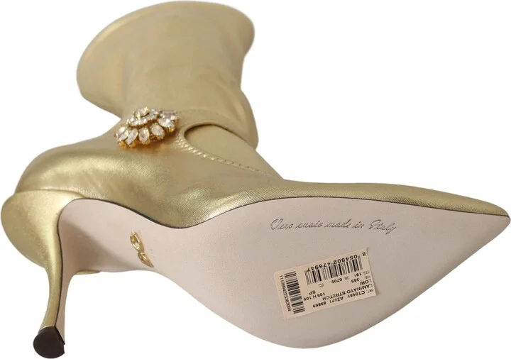 Gold Rhinestones Ankle Boots Socks Women's Shoes - Image 2