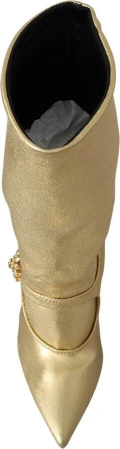 Gold Rhinestones Ankle Boots Socks Women's Shoes - Image 3