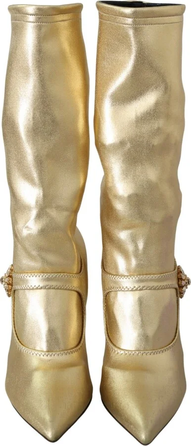 Gold Rhinestones Ankle Boots Socks Women's Shoes - Image 4