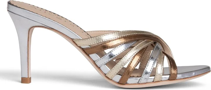 Gold / Rose Gold / Silver Lili Silver & Gold Strappy Wedding Evening Leather Sandal - Image 2