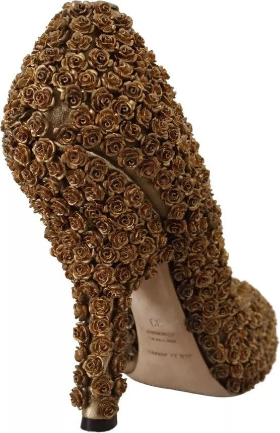 Gold Roses Embellished Heels Pumps Women's Shoes (Pre-Owned) - Image 2