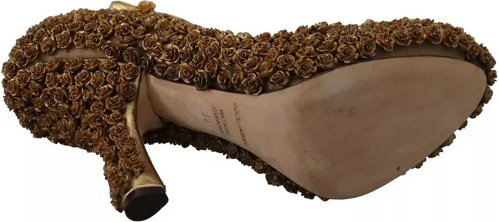 Gold Roses Embellished Heels Pumps Women's Shoes (Pre-Owned) - Image 4