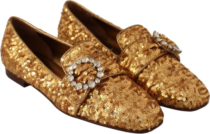 Gold Sequin Crystal Flat Women Loafers Women's Shoes - Image 6