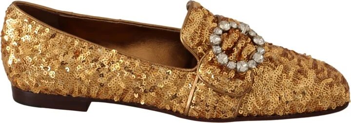 Gold Sequin Crystal Flat Women Loafers Women's Shoes