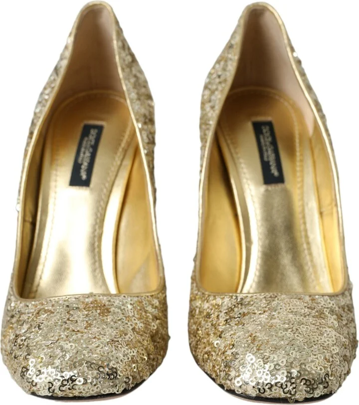 Gold Sequin Crystal Heels Pumps Women's Shoes - Image 2