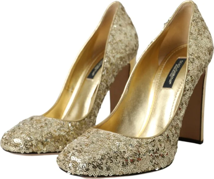 Gold Sequin Crystal Heels Pumps Women's Shoes - Image 3
