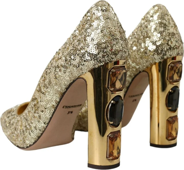 Gold Sequin Crystal Heels Pumps Women's Shoes - Image 4