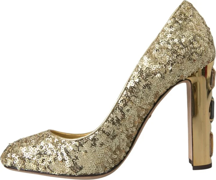 Gold Sequin Crystal Heels Pumps Women's Shoes - Image 5