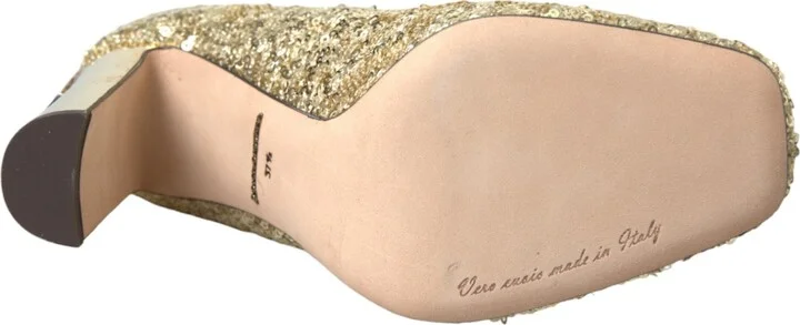 Gold Sequin Crystal Heels Pumps Women's Shoes - Image 6