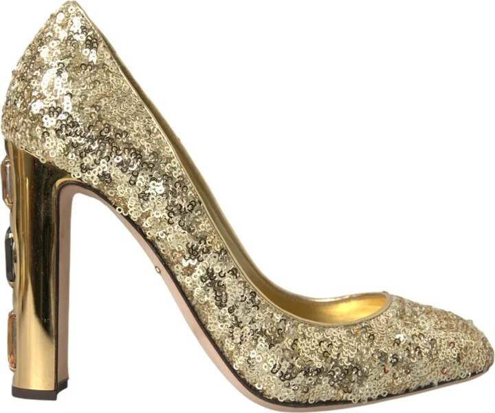 Gold Sequin Crystal Heels Pumps Women's Shoes