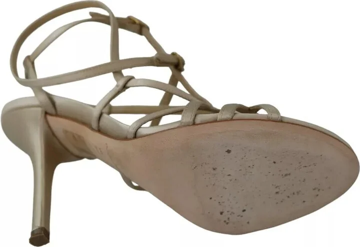 Gold Silk Ankle Strap Heels Sandals Women's Shoes (Pre-Owned) - Image 2