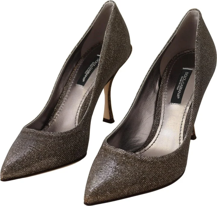 Gold Silver Fabric Heels Pumps Women's Shoes - Image 2