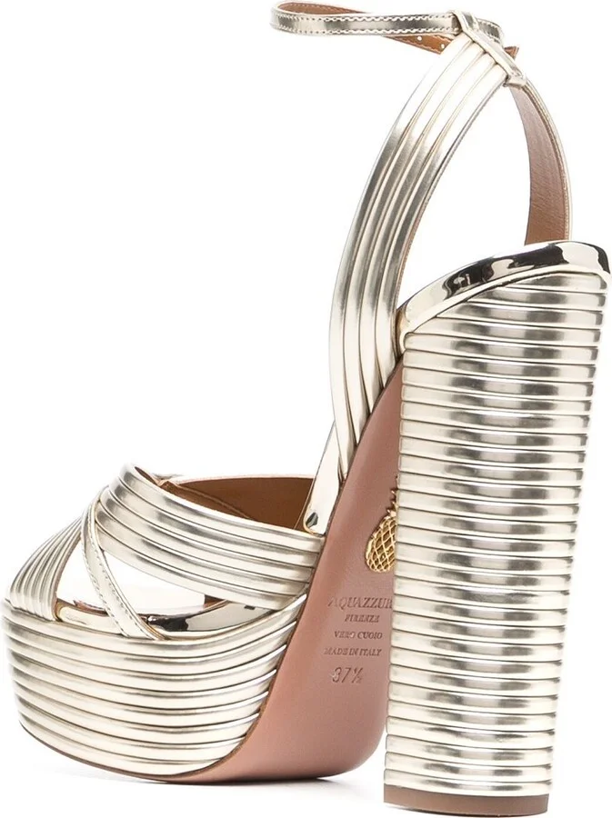 Gold Sundance Plateau 140 Leather Sandals - Image 3
