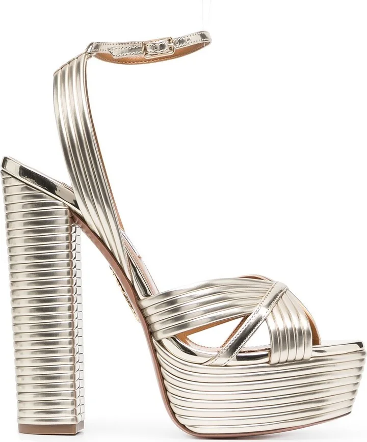 Gold Sundance Plateau 140 Leather Sandals