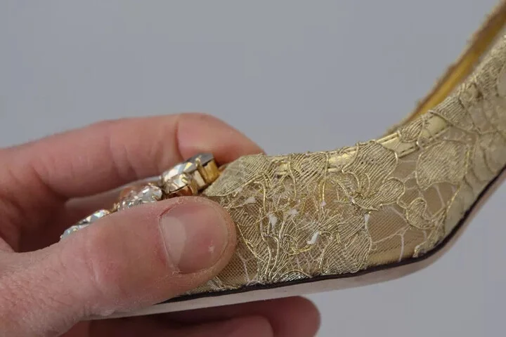 Gold Taormina Lace Crystal Heels Pumps Women's Shoes (Pre-Owned) - Image 3