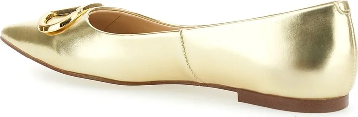 Gold Tone Ballet Flats With Oval T Detail In Laminated Leather Woman - Image 3