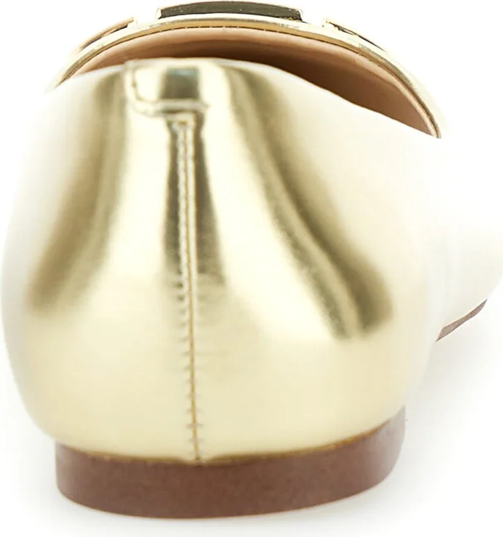 Gold Tone Ballet Flats With Oval T Detail In Laminated Leather Woman - Image 4
