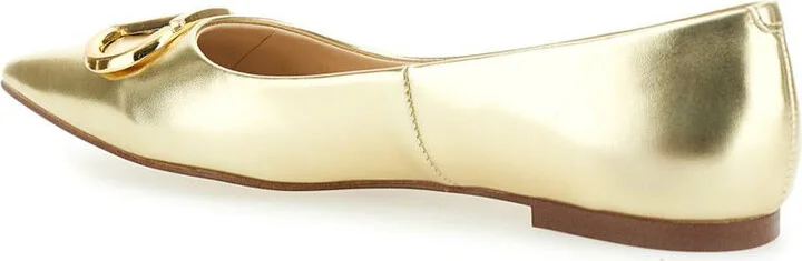 Gold Tone Ballet Flats With Oval T Detail In Laminated Leather Woman - Image 3