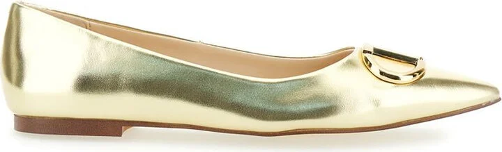 Gold Tone Ballet Flats With Oval T Detail In Laminated Leather Woman