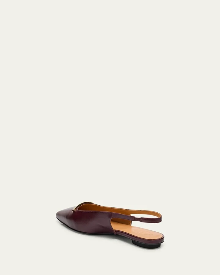 Gold-Tone Bar Leather Slingback Flats - Image 2