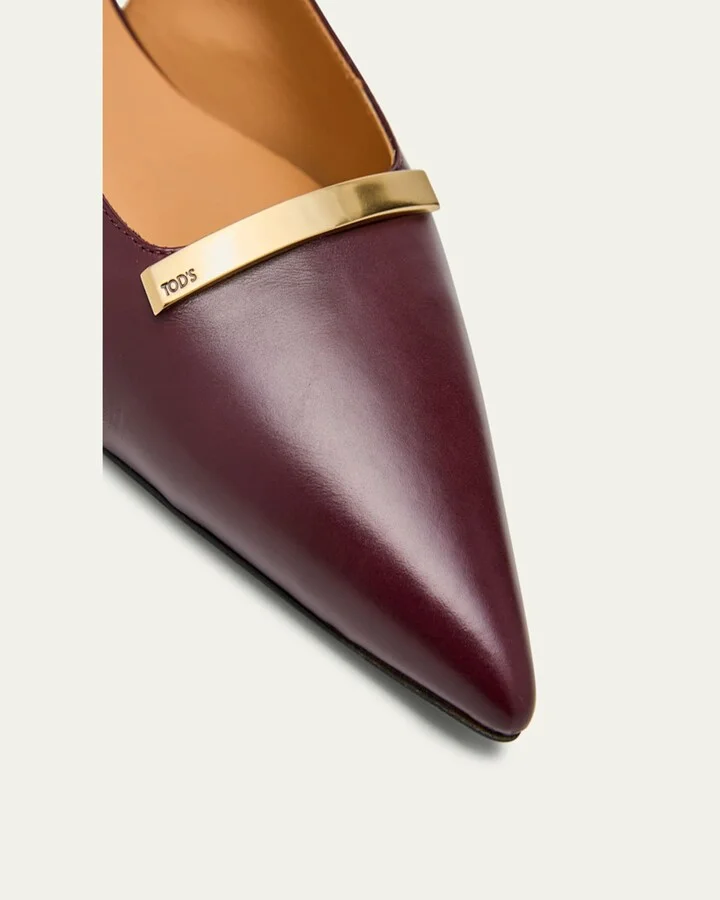 Gold-Tone Bar Leather Slingback Flats - Image 3