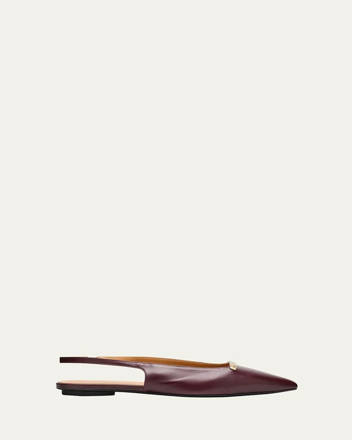 Gold-Tone Bar Leather Slingback Flats