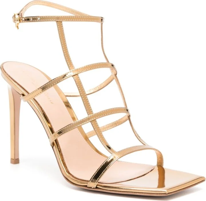 Gold-Tone Caged 95mm Patent Leather Sandals - Image 2