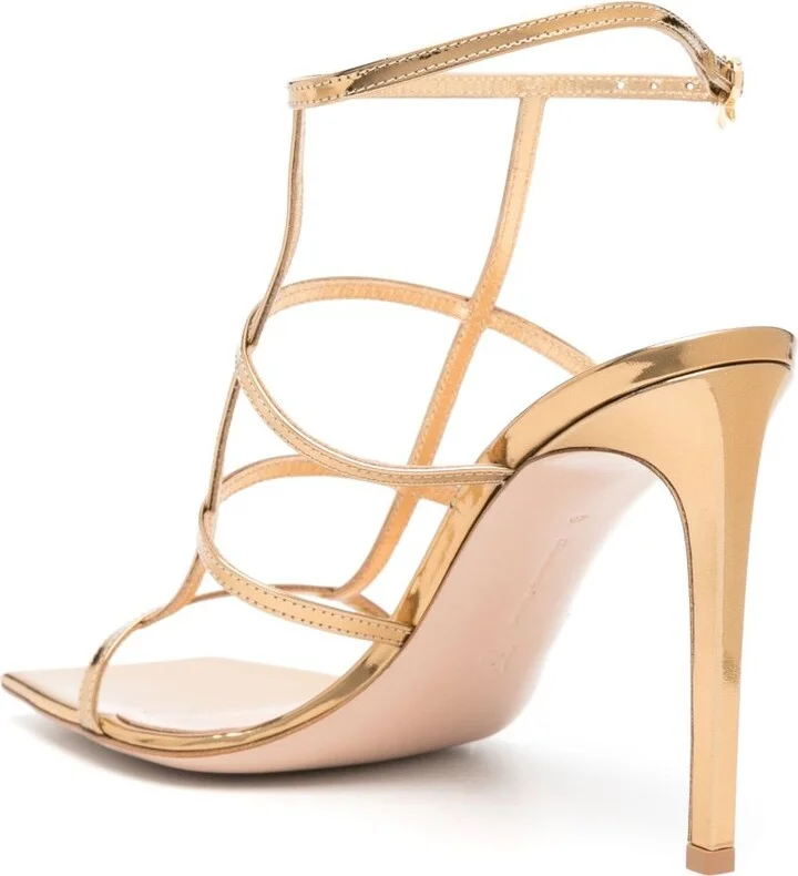 Gold-Tone Caged 95mm Patent Leather Sandals - Image 3