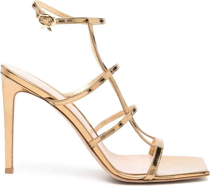 Gold-Tone Caged 95mm Patent Leather Sandals