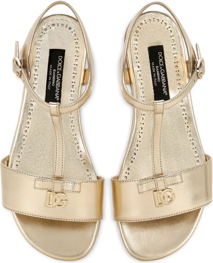 Gold-Tone Logo-Plaque Sandals - Image 4