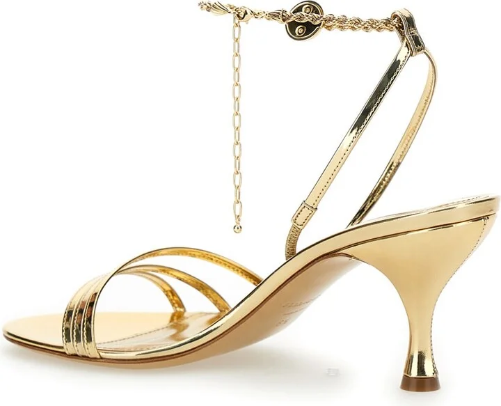 Gold Tone Sandals With Chain In Patent Leather Woman - Image 3