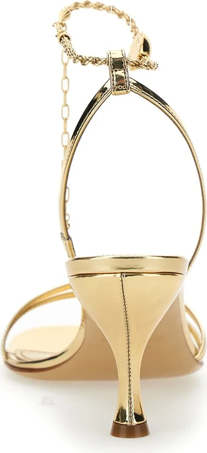 Gold Tone Sandals With Chain In Patent Leather Woman - Image 4