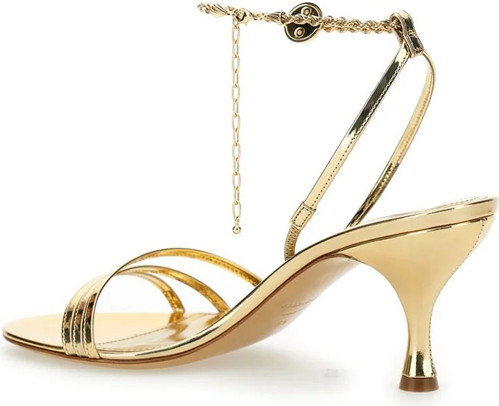 Gold Tone Sandals With Chain In Patent Leather Woman - Image 3