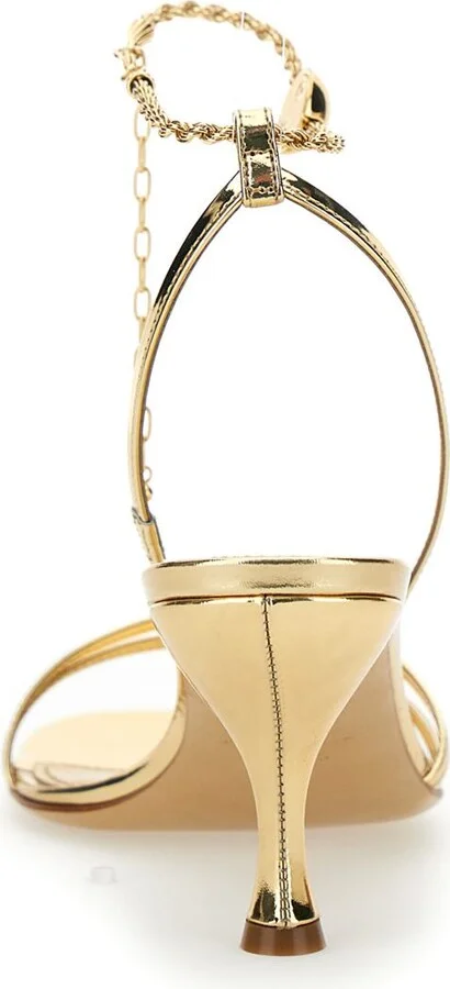 Gold Tone Sandals With Chain In Patent Leather Woman - Image 4