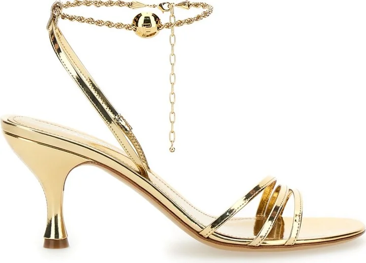 Gold Tone Sandals With Chain In Patent Leather Woman