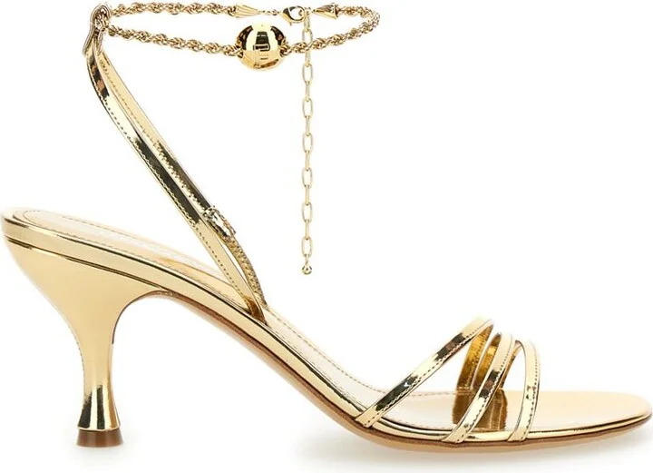 Gold Tone Sandals With Chain In Patent Leather Woman