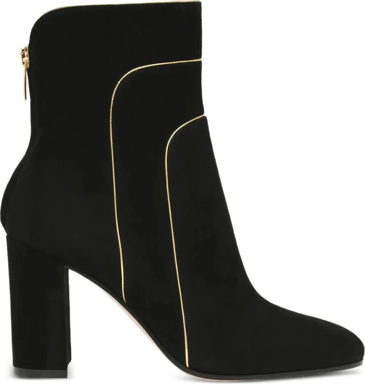 Gold-Trim Suede Boots