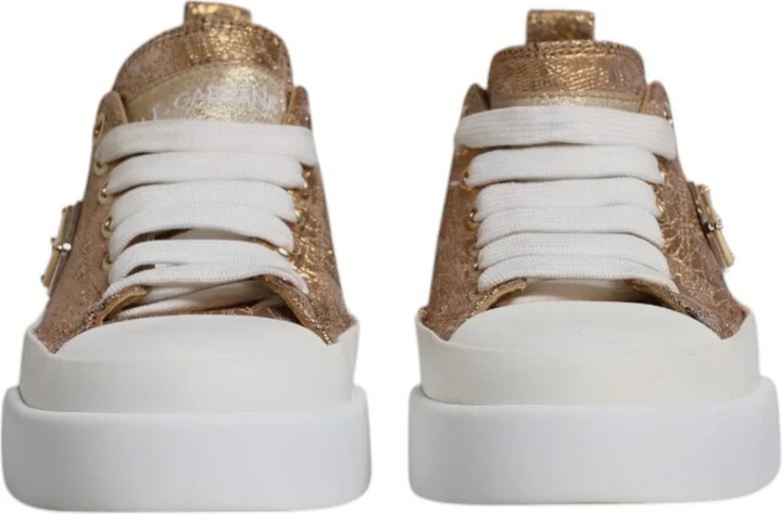Gold White Logo Low Top Sneakers Women's Shoes (Pre-Owned) - Image 2