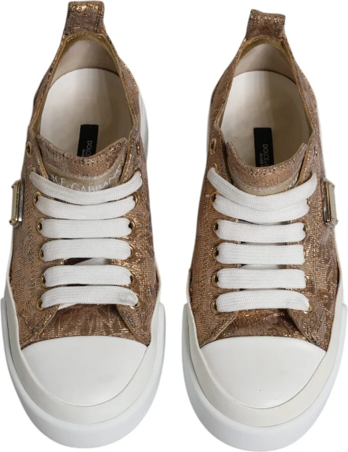 Gold White Logo Low Top Sneakers Women's Shoes (Pre-Owned) - Image 3