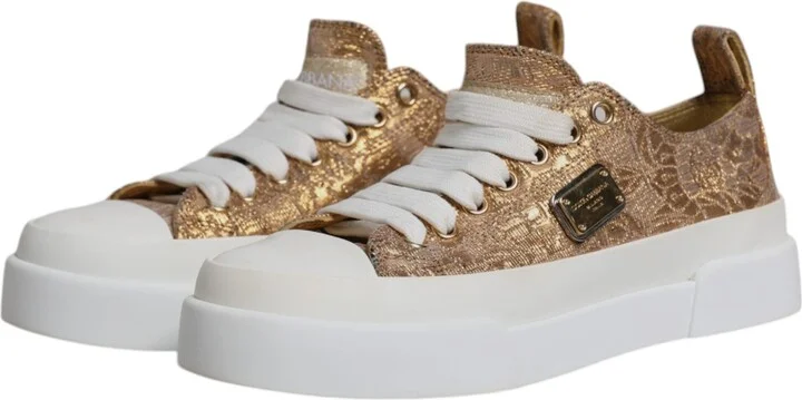 Gold White Logo Low Top Sneakers Women's Shoes (Pre-Owned) - Image 4