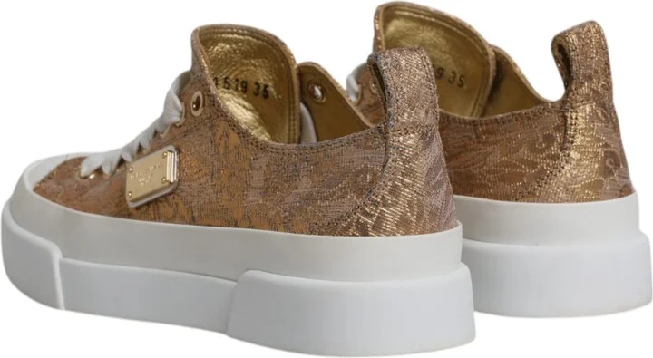 Gold White Logo Low Top Sneakers Women's Shoes (Pre-Owned) - Image 5